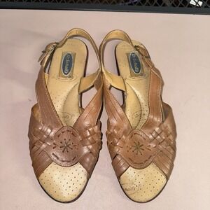 Dr Scholl's Brown Leather Slingback Sandals Women's 8.5 Comfort Woven
